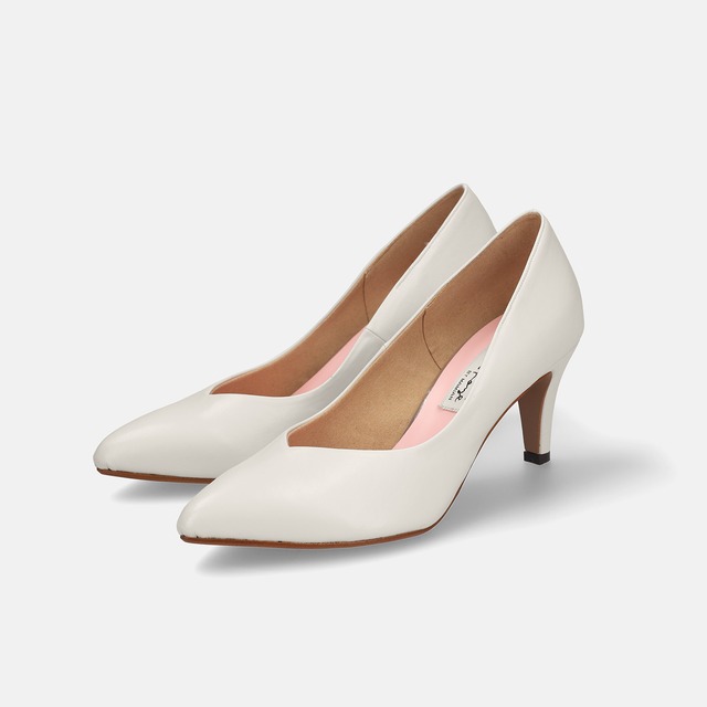 【OT3446】ポインテッドトゥ Vカットパンプス：ホワイト 23.0cm【一部難あり】