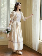 【0023】Striped Back Ribbon Retro Short Sleeve Dress