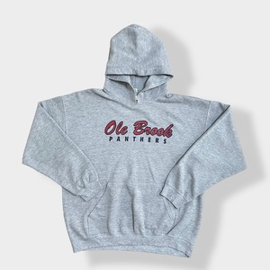 【GILDAN】パーカー バックプリント ロゴ Ole Brook Panthers フットボール スウェット フーディー hoodie プルオーバー  L ギルダン us古着