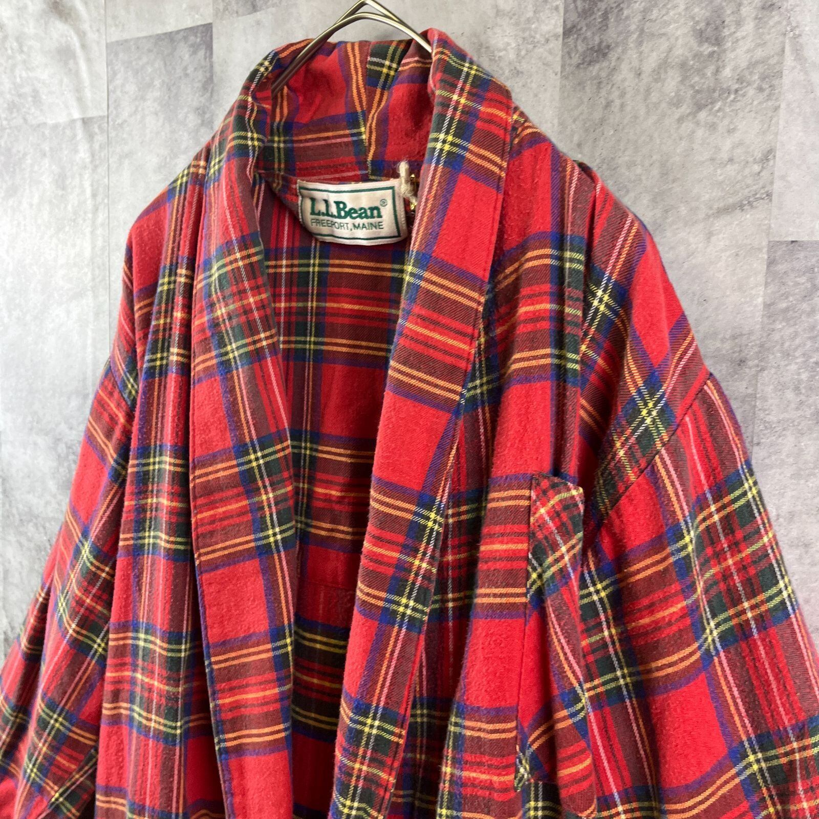 80s L.L.Bean ネルガウン ロングコート レッド タータンチェック 80s L.L.Bean ネルガウン ロングコート レッド タータンチェック