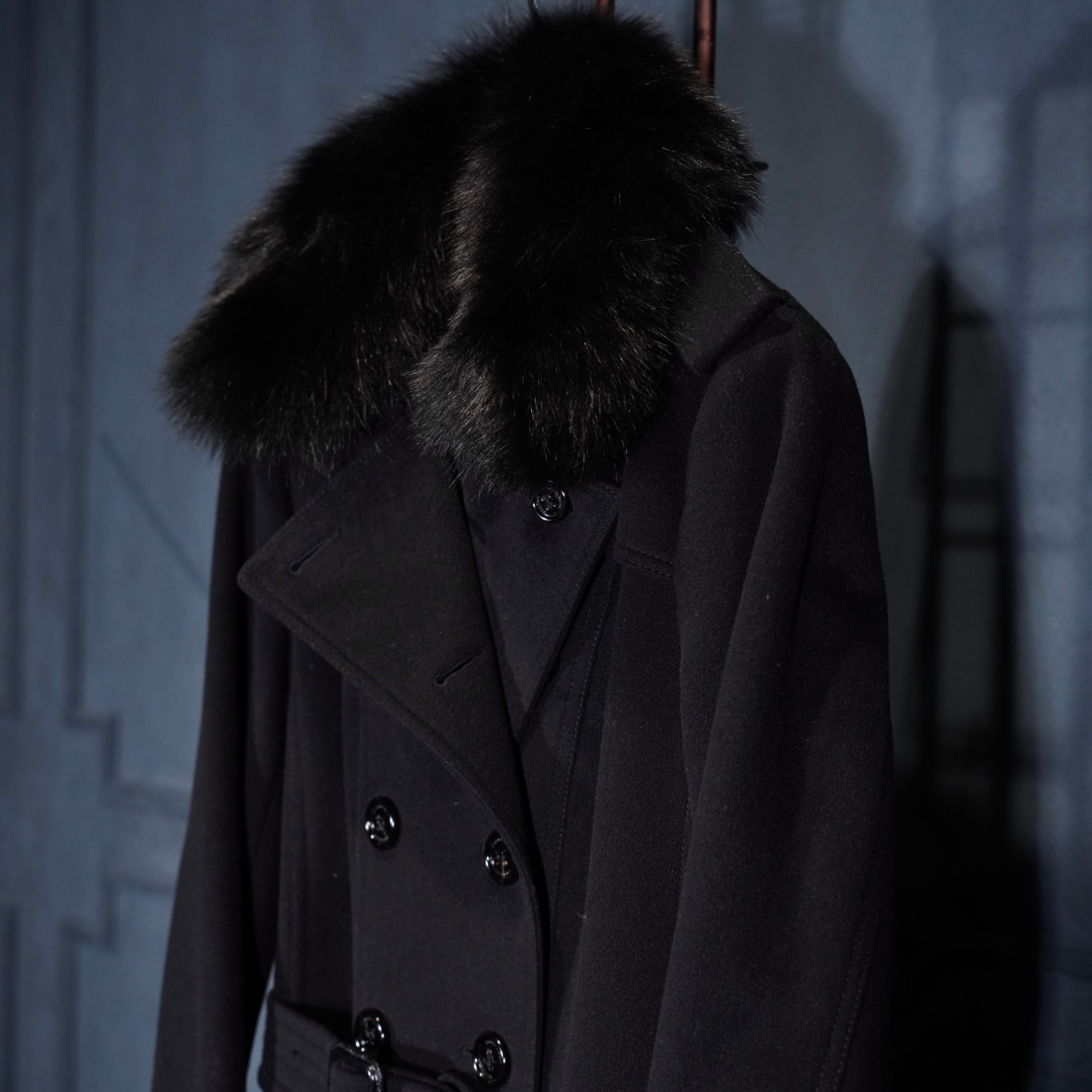 BURBERRY LONDON SANDRINGHAM BLUE FOX FUR CASHMERE BREND WOOL