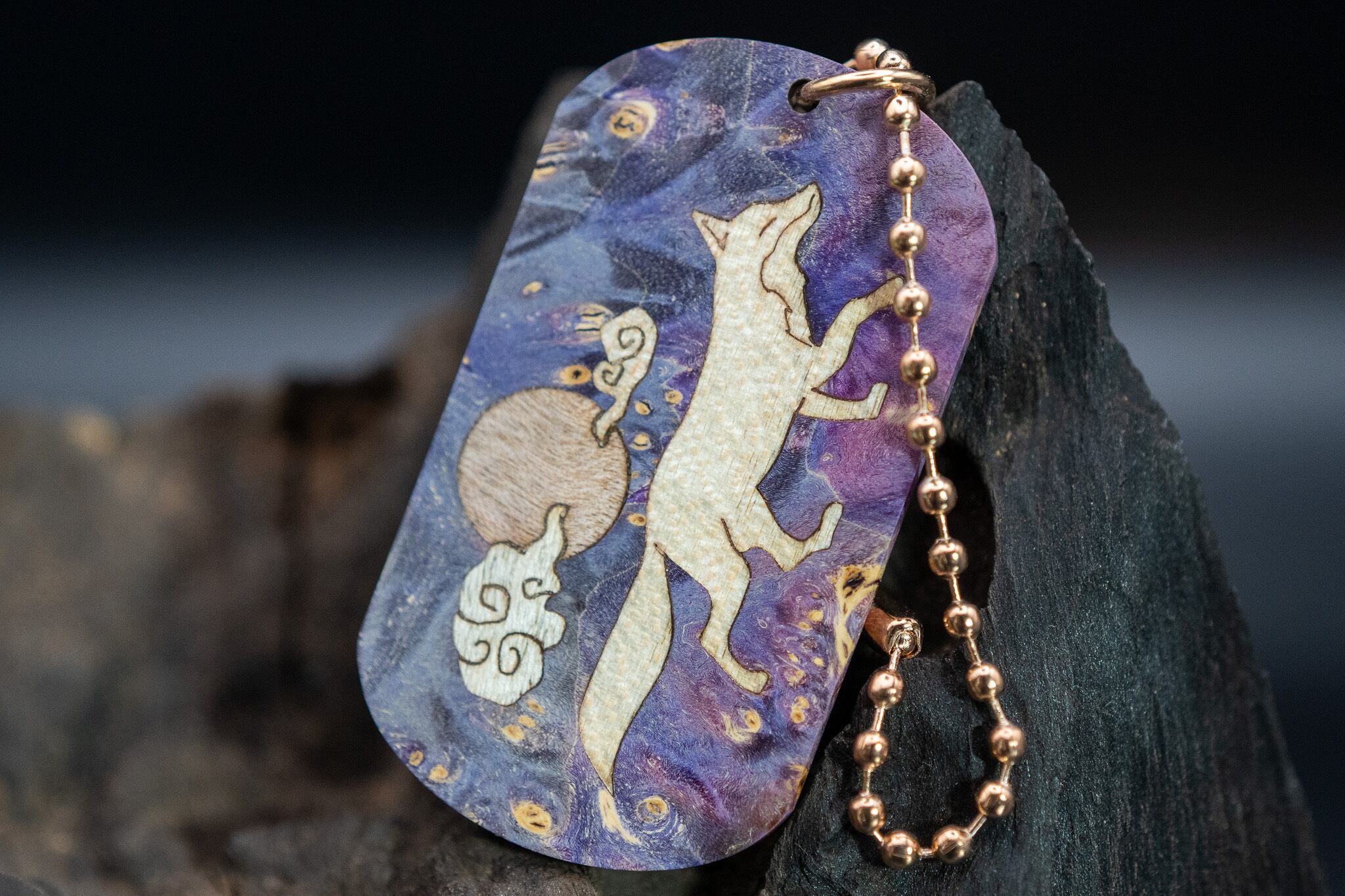 スタビライズウッド 楓 ドッグタグ 象嵌 十五夜きつね