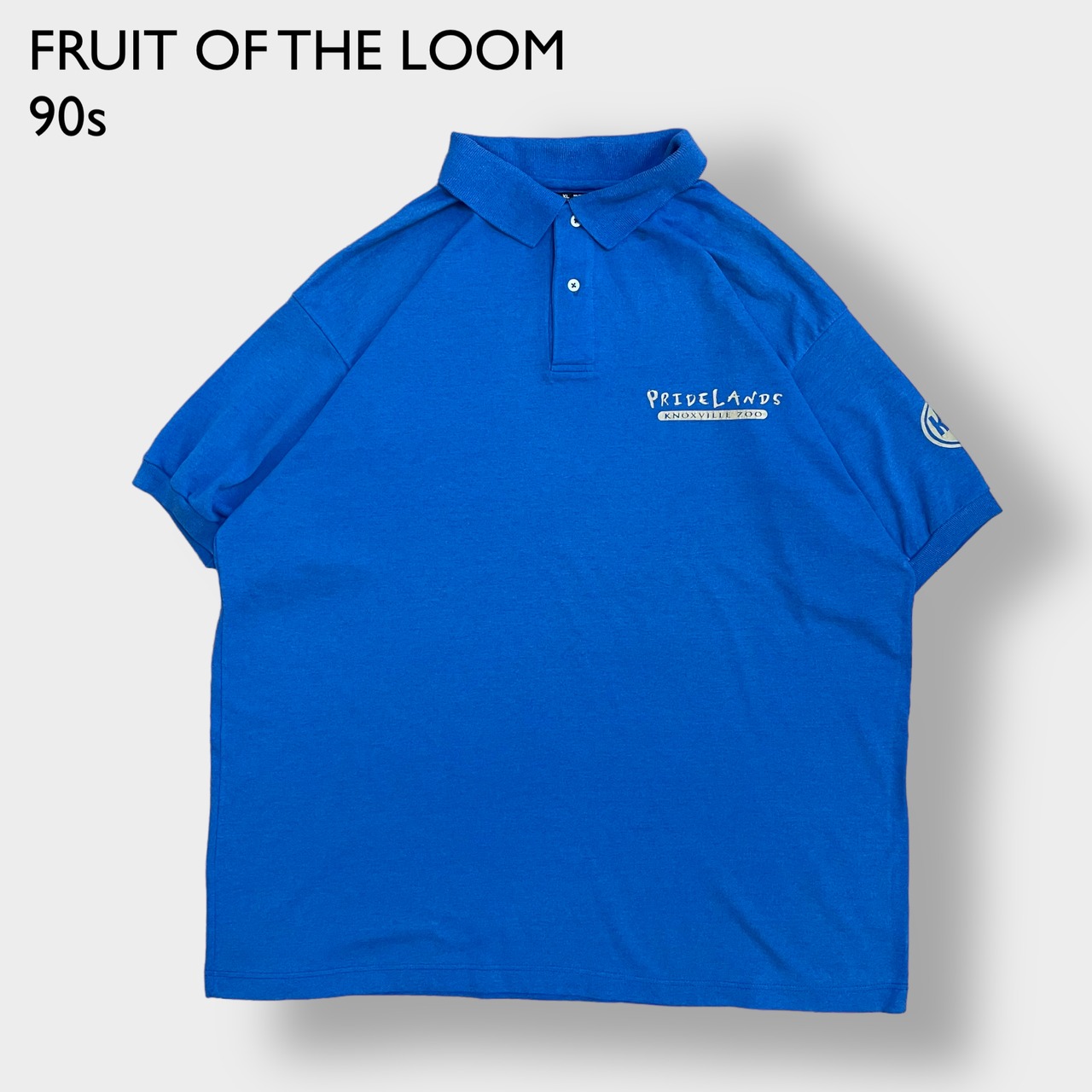 【FRUIT OF THE LOOM】90s ポロシャツ ナックスビル動物園 袖ロゴ ワンポイント XL ビッグサイズ ブルー US古着