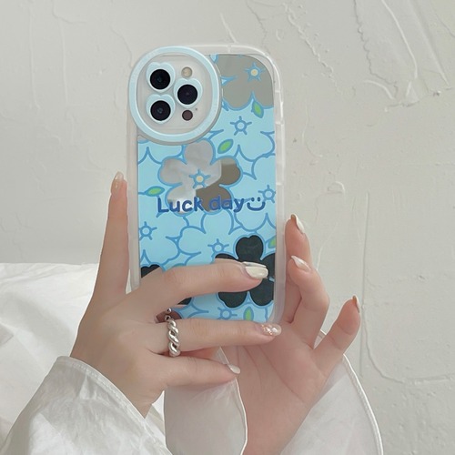 フラワー iPhone13 12 11 Pro Maxケース ラッキー ブルー 爽やか アイフォンXSカバー 夏にピッタリ 送料無料