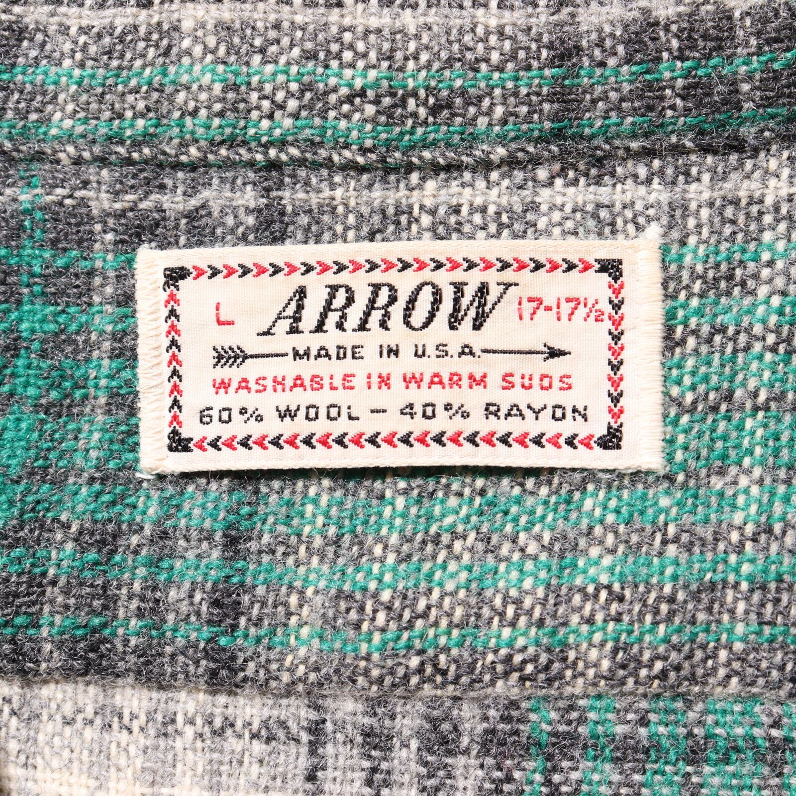 L 50s Arrow 米国製 ウールレーヨン オンブレシャツ アロー チェック  