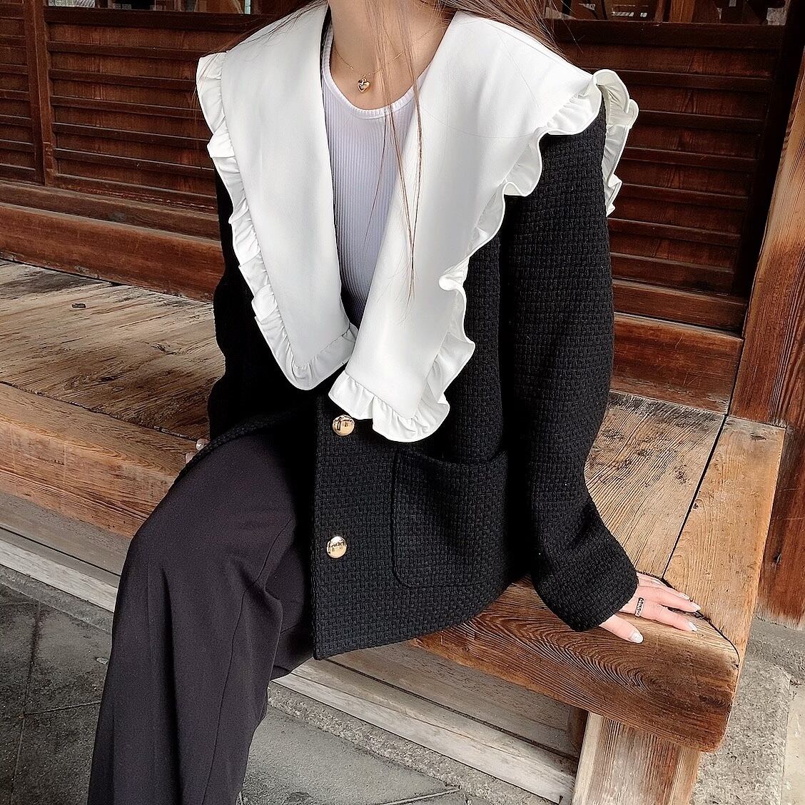 【moripon】Frillcollar tweed JK Frillcollar tweed JK / black (即納商品) | moripon.