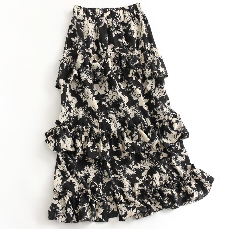 black floral tiered skirt BO0263