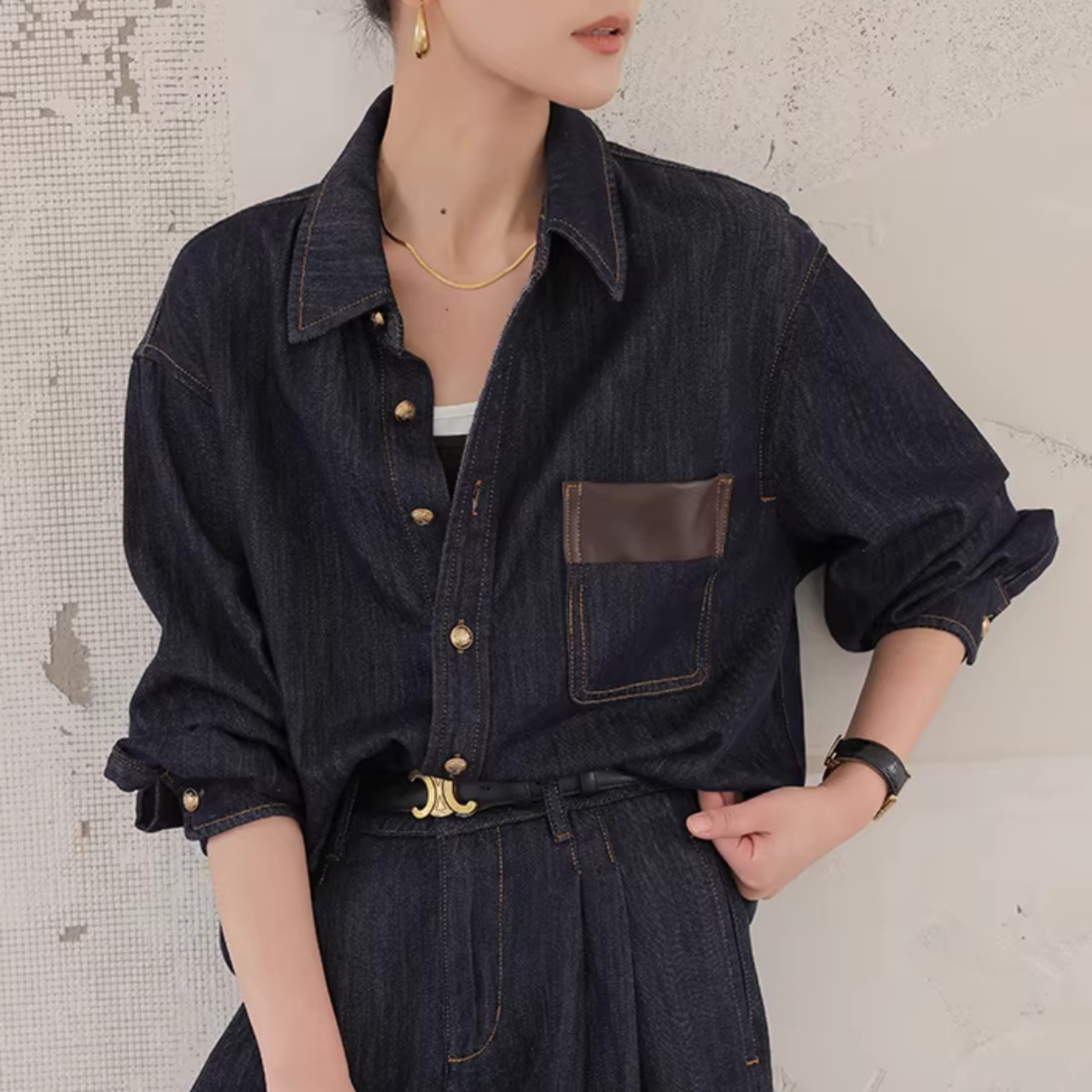 シャツカラー デニム パッチポケット シャツ 00143・画像2