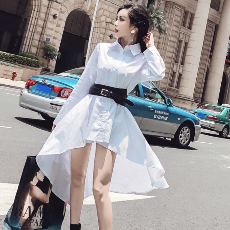 オータムドレス シャツ カラーウェスト薄手レディース ロング 秋物 ハンチェンe3588524754