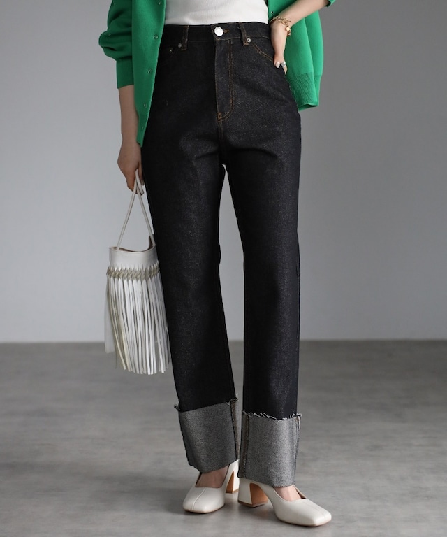 生デニムロールアップパンツ