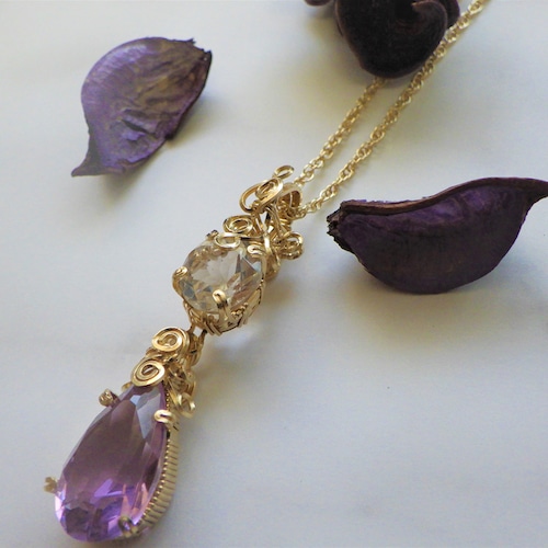 Amethyst＆Clear quartz　Wire jewelry