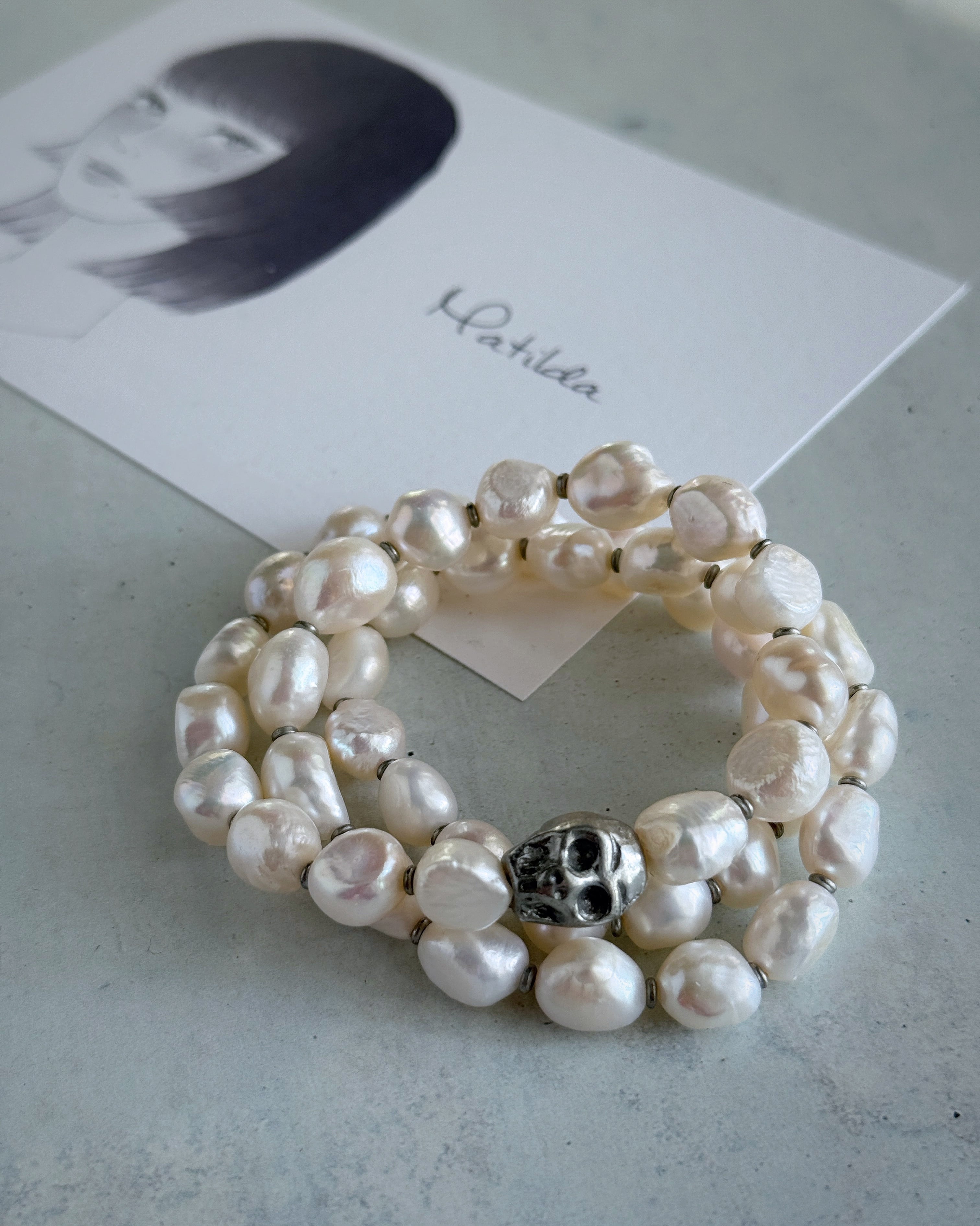 【再販】2way bracelet(淡水パール×スカル)