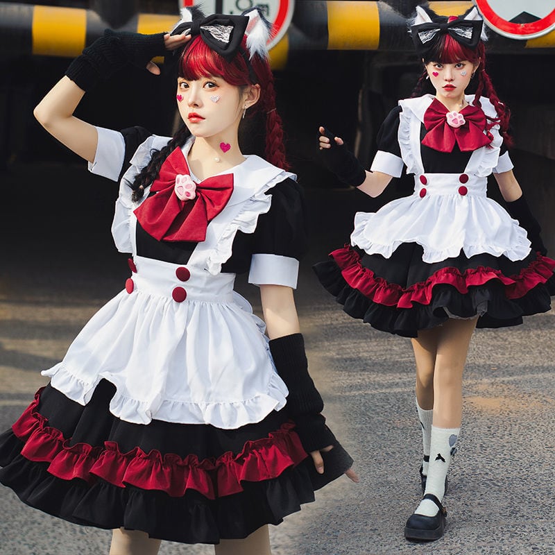 メイド服 可愛い カフェ 学園祭 文化祭 配色 仮装 ロリータ 半袖 S M L