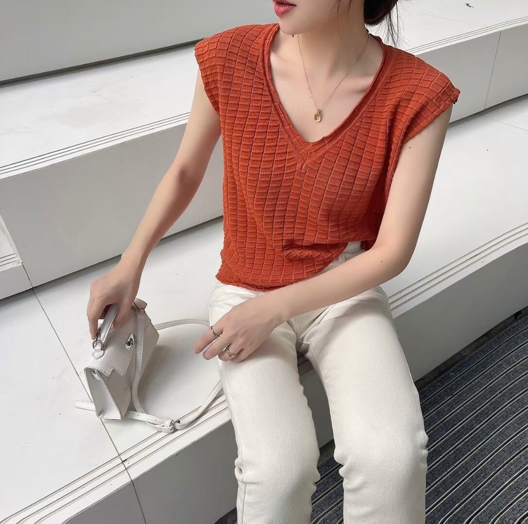 ワッフル風　Vネックトップス　AJ1050-2210