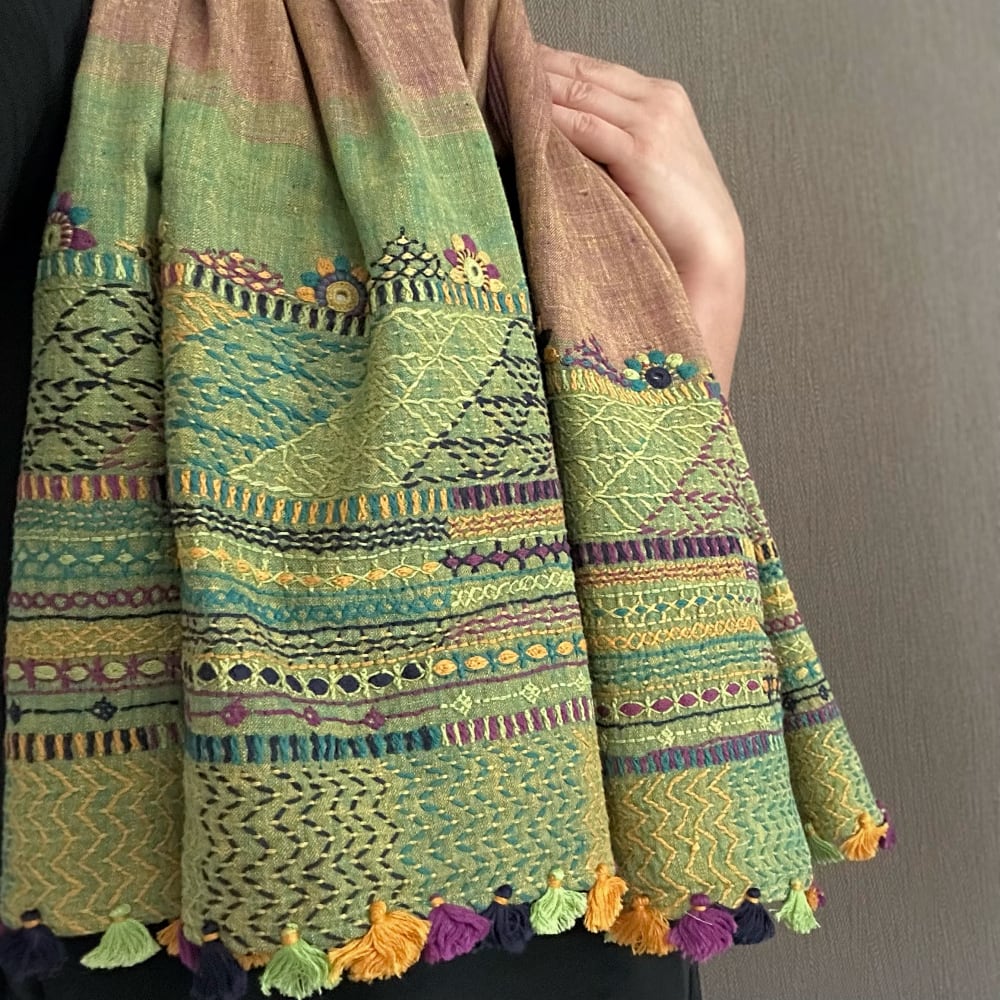 ランバニ(バンジャラ)刺繍 手織りコットンストール J 【送料無料】