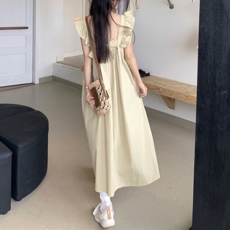 バックオープンリボンフリルショルダーワンピース 2colors M1736 | Mia 