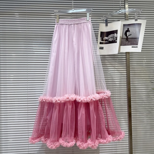 Bicolor tulle long skirt　M1078