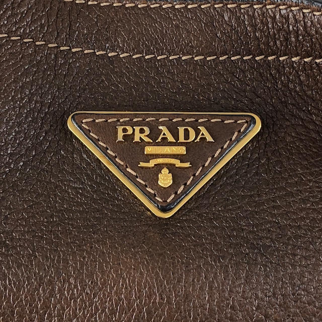 PRADA プラダ ショルダーバッグ ブラウン トライアングルロゴ レザー ホーボーバッグ セミショルダー vintage ヴィンテージ オールド ajvtv2