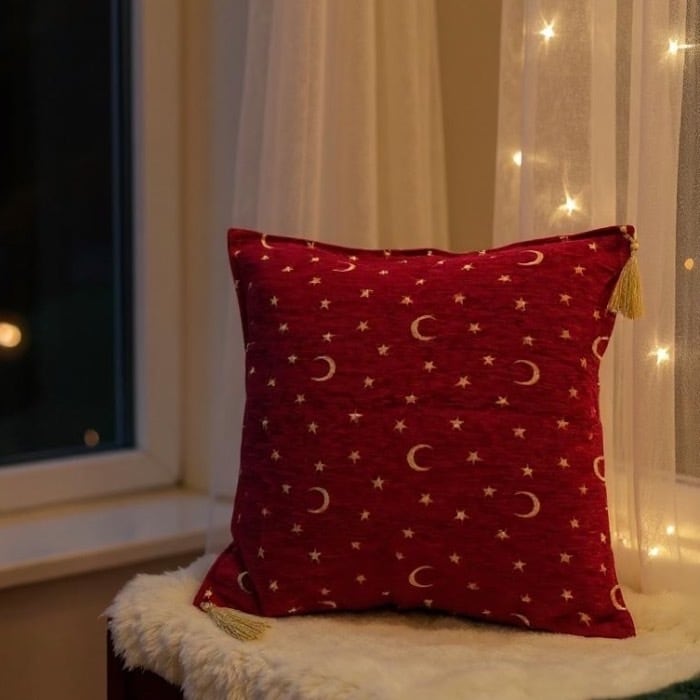 キリム クッションカバー ペルシャ トルコ 星 三日月 冬用 赤 黒