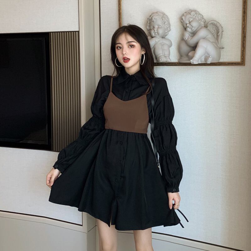 スカート スプリングスタンダード長袖スリーブドレス ロング レトロ ストリート 春物 試着室16477825735