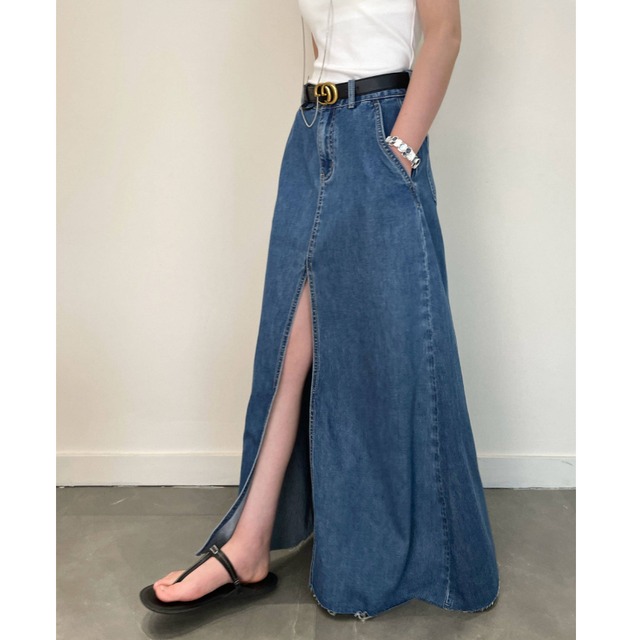 denim a-line long skirt 10964