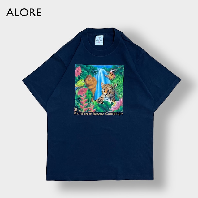 【ALORE】USA製 Tシャツ アニマルプリント シングルステッチ アローレ M ヒョウ ジャングル US古着