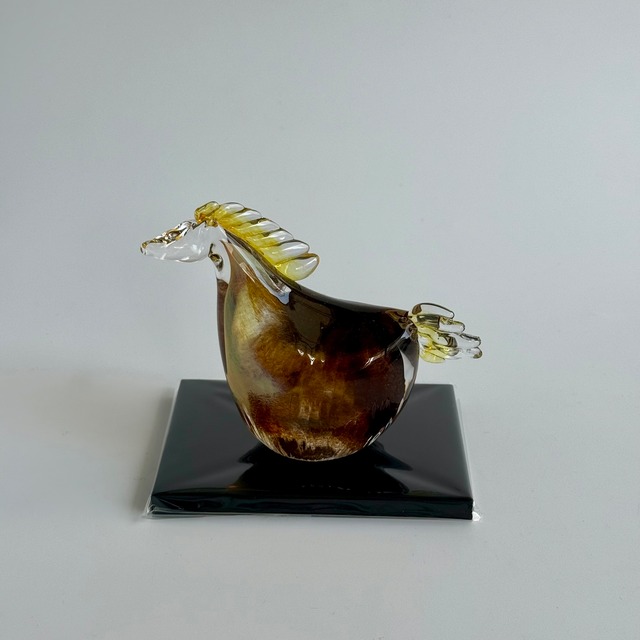 可児友紀　ガラスの鏡餅M × 干支S　MSセット【黒台・稲穂付き】