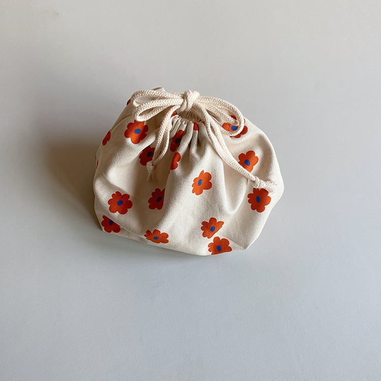 お弁当袋〈ajisai アジサイ オレンジ〉花 レトロ かわいい 入園 入園グッズ お弁当 ランチ 巾着 男の子 女の子