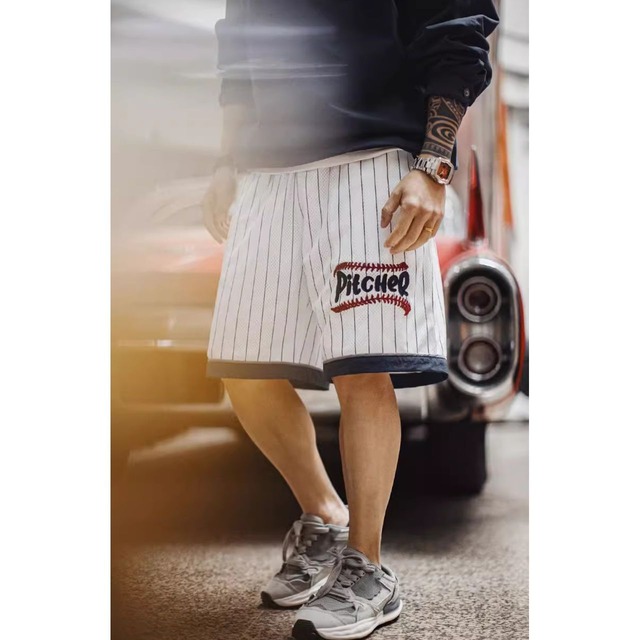 レトロ通気性メッシュショートパンツ 225186