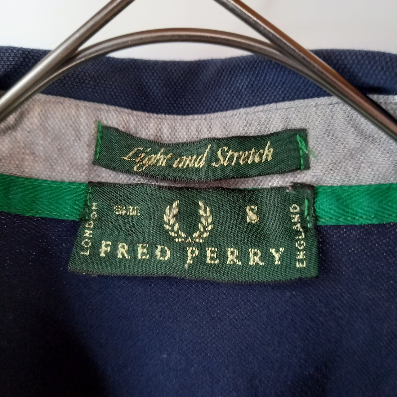 フレッドペリー　長袖ポロシャツ　刺繍ロゴ　3つ釦　ネイビー　ユーロ古着　S