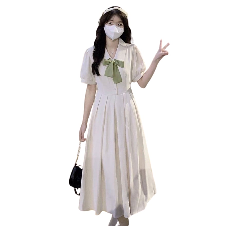 ソフトロリータ ワンピース 半袖 リボン フレンチガーリー 甘め lolita