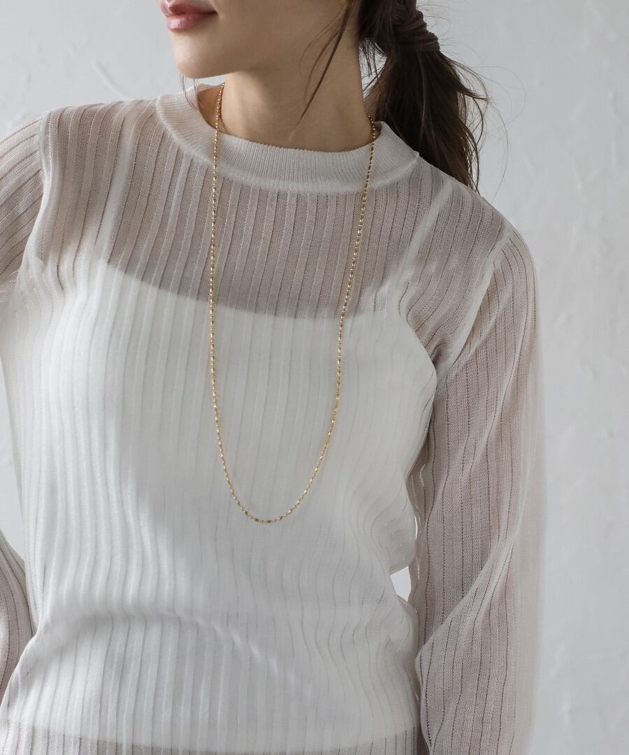 メタリックシアーニットロングスリーブT【t-11063】.