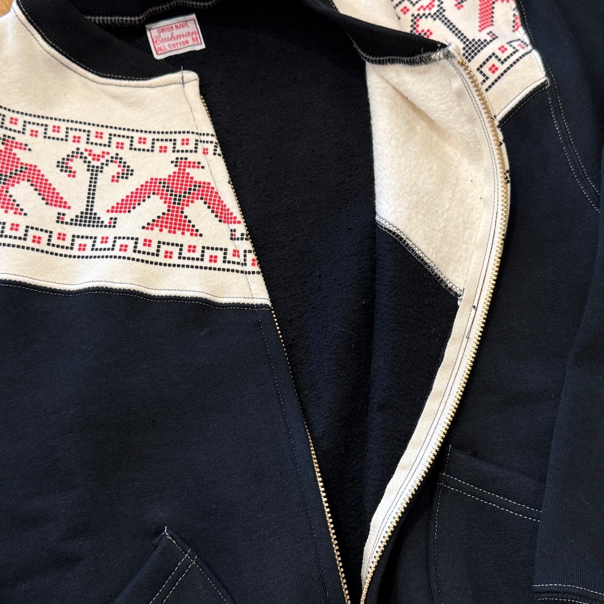 CUSHMAN / THUNDER BIRD PRINT FULL ZIP SWEATSHIRT/ジャケット/L/コットン/BLK// CUSHMAN 