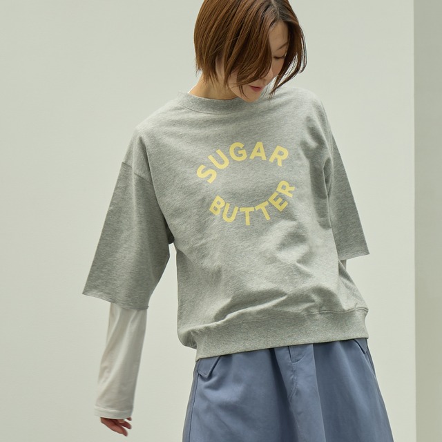 SUGAR BUTTER 5分袖 ロゴプリントスウェット｜トレーナー