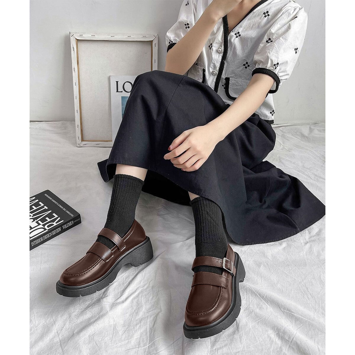 ローファー 厚底 太ヒール レディース 韓国 通勤 通学 学生 大人 カジュアル シンプル 歩きやすい 疲れにくい 学院風 シューズ 靴 大人可愛い 大人女子
