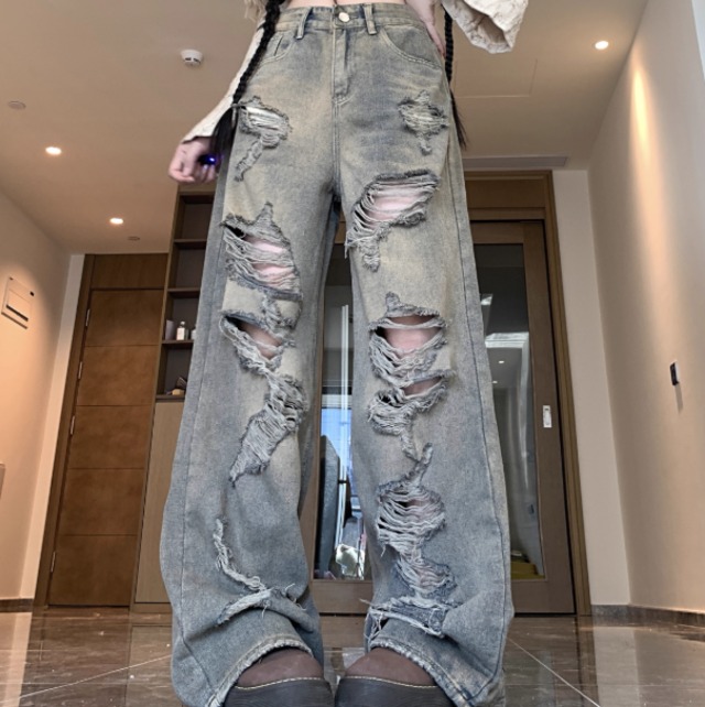 レディース パンツ ボトムス デニム ロングパンツ ワイドパンツ デニムパンツ ロング ポケット ハイウエスト アメカジ ダメージ かわいい カジュアル おしゃれ かっこいい ボーイッシュ ルーズ 個性的 クール 存在感 ヴィンテージ アクティブ ワイルド 無地 春 夏 秋 ロングシーズン デート お出かけ 女子会 休日 ショッピング コンサート ライブ お花見 カフェ フェス ランチ 韓国 オルチャン 体型カバー 脚長 プチプラ 普段使い 着回し トレンド 流行 インスタ映え S M L XL ブルー