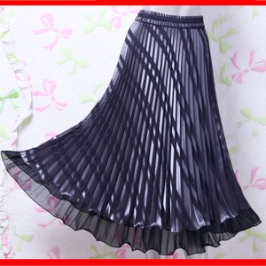 ★送料無料★フリー☆光沢斜めライン入りプリ－ツスカ－ト(SKN9616)