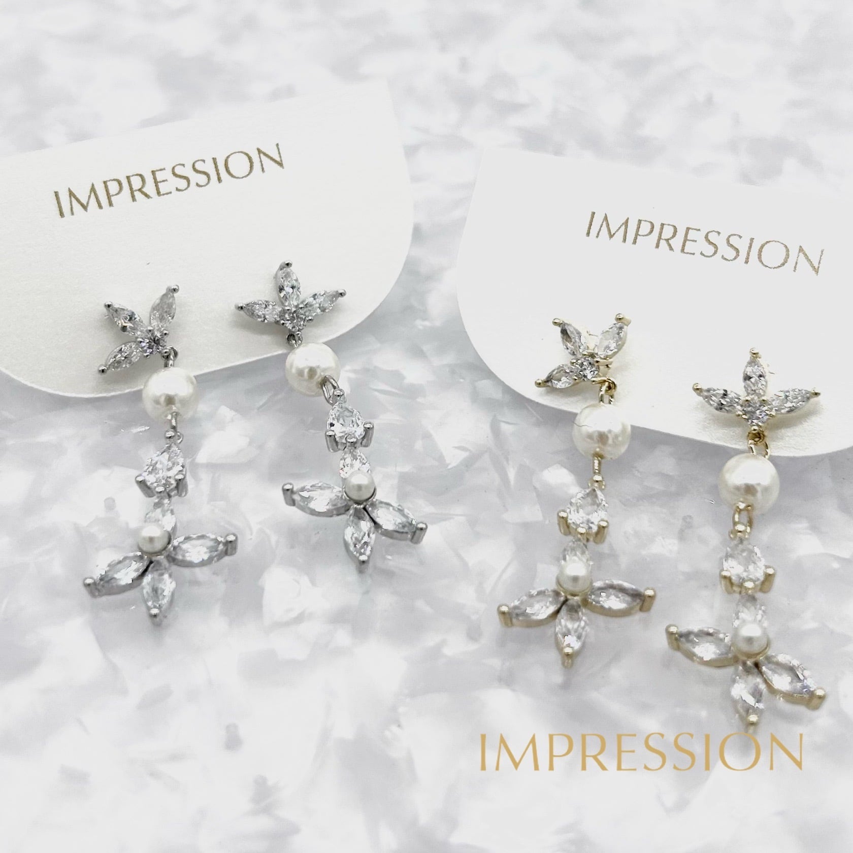 デコラピアス：クリスタルフラワー 結婚式 ブライダル パーティー 入学  