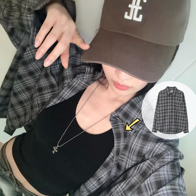 ★Red Velvet ジョイ着用！【FOLNUA】GLEN BASIC SHIRT (DARK NAVY)