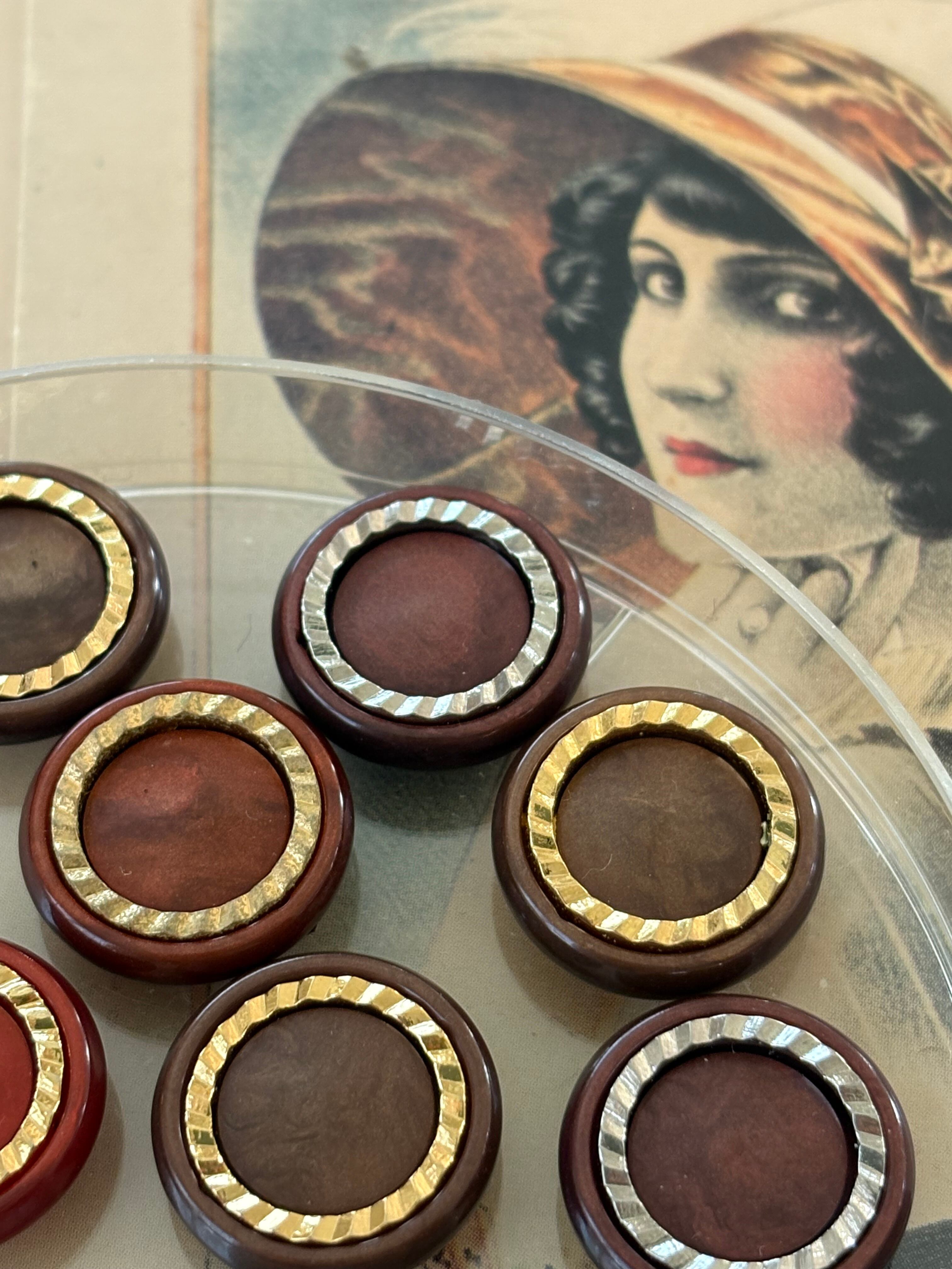 Japanese Vintage ボタン 17mm マーブル調 レッド/ブラウン 昭和レトロ アクセサリーパーツ 装飾材 カルトナージュ