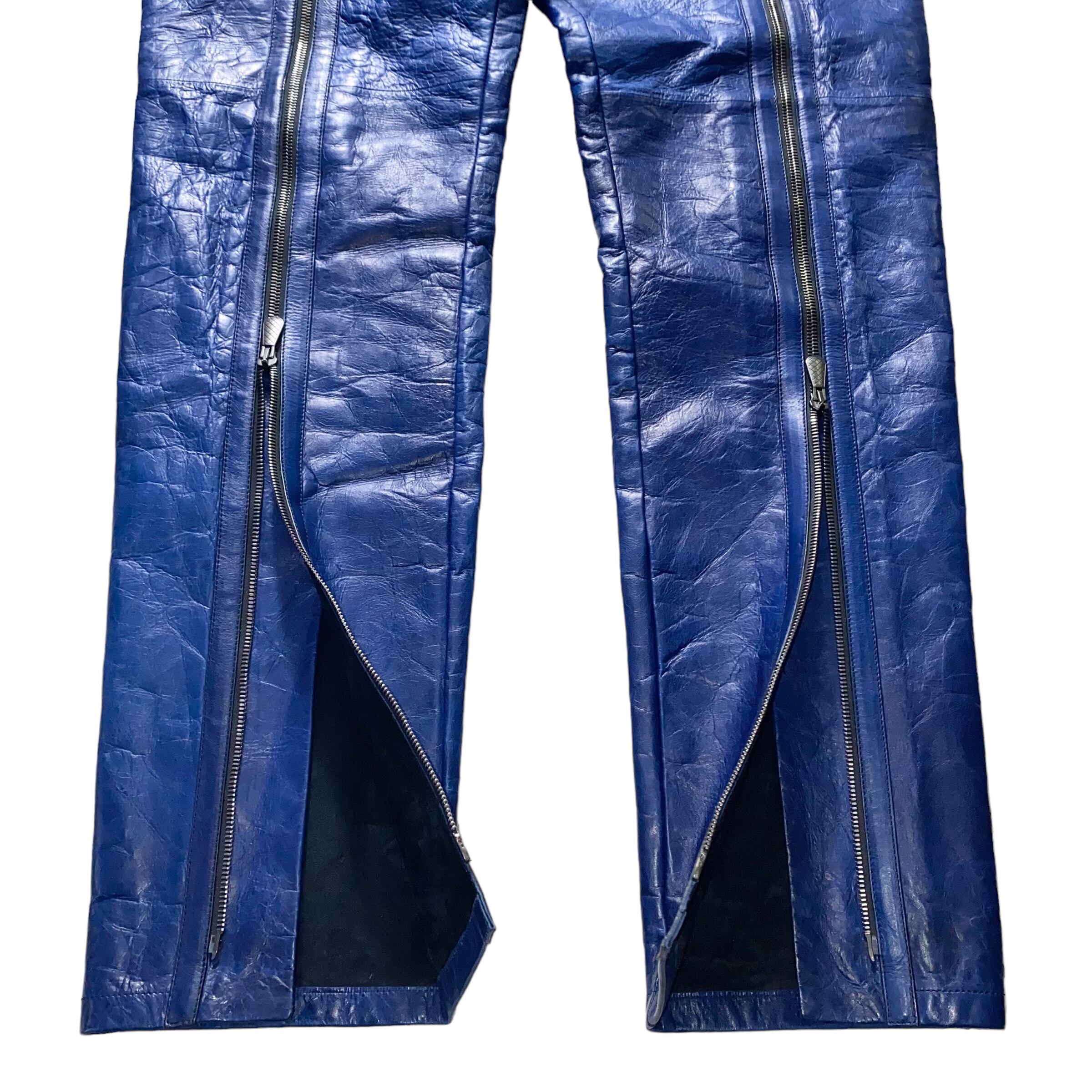 BOTTEGA VENETA zip design blue sheep leather pants | NOIR ONLINE