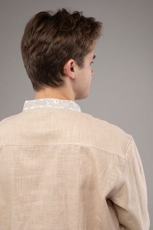 ウクライナ刺繍ヴィシヴァンカ　シルク刺繍　グラージュ・ニジンカ手刺繍　Lサイズ　メンズ