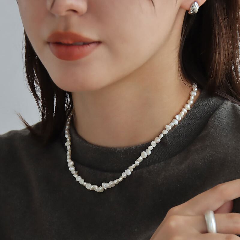 ネコポス便】ネックレス 淡水パール 3mm シンプルネックレス 合金