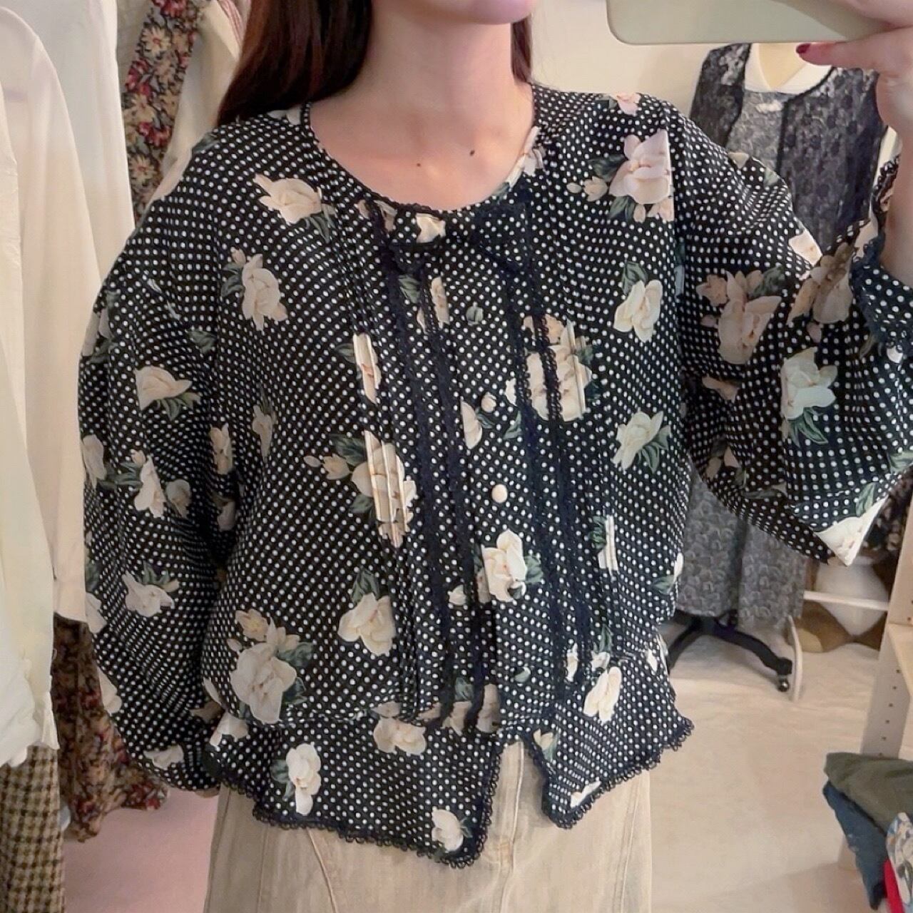 black dot flower peplum blouse