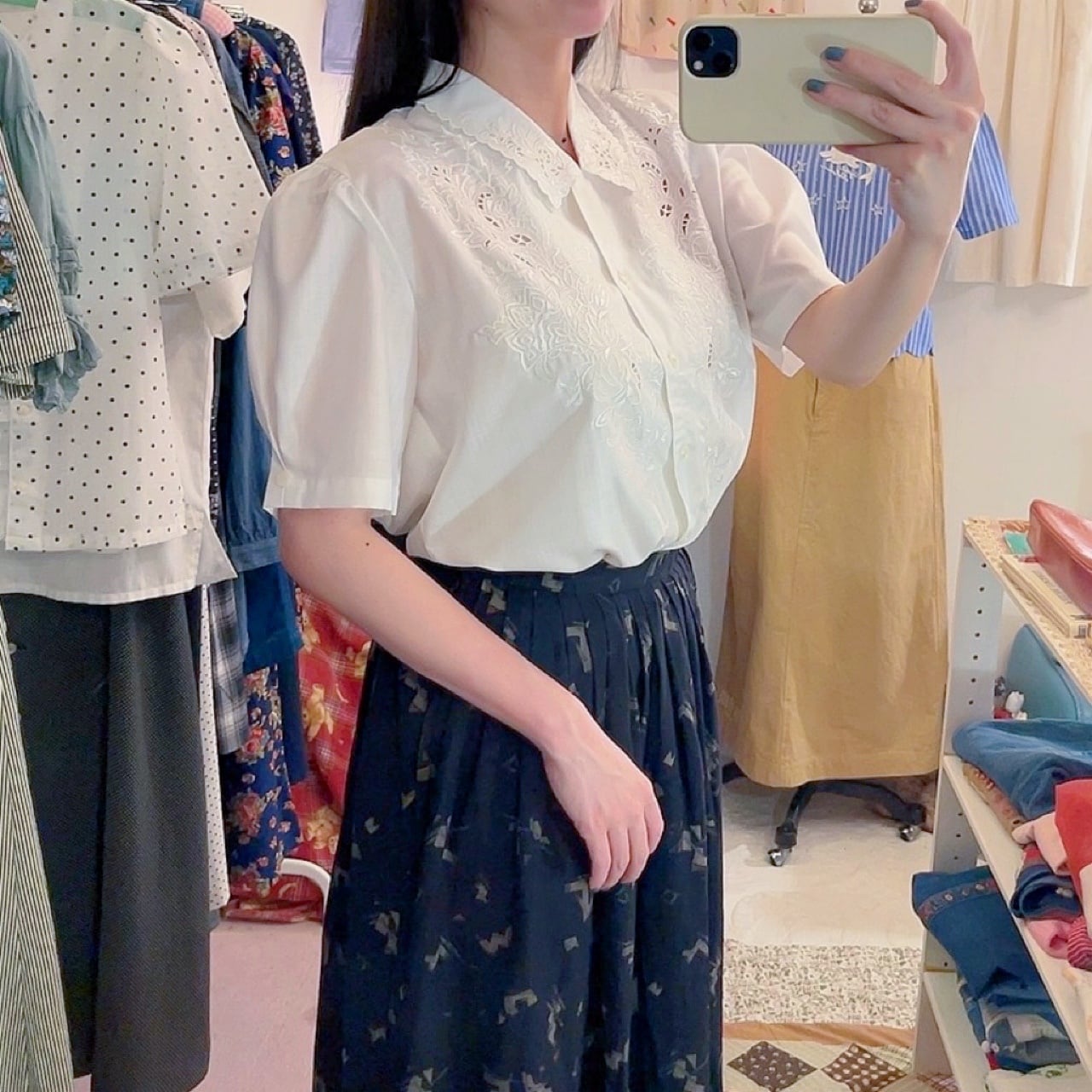 botanical embroidery white blouse
