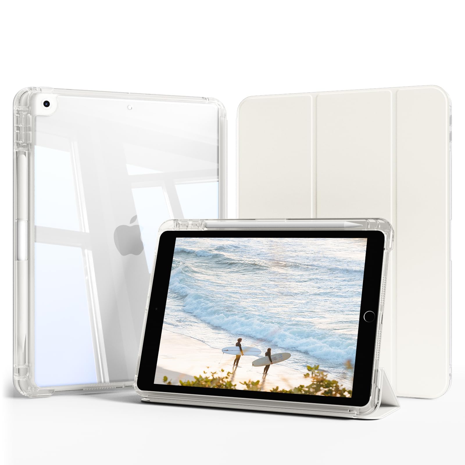 zoyu iPad 9世代 ケース iPad ケース 第9/8/7世代 10.2インチ 2021/2020/2019 分離式 透明カバー ホワイト