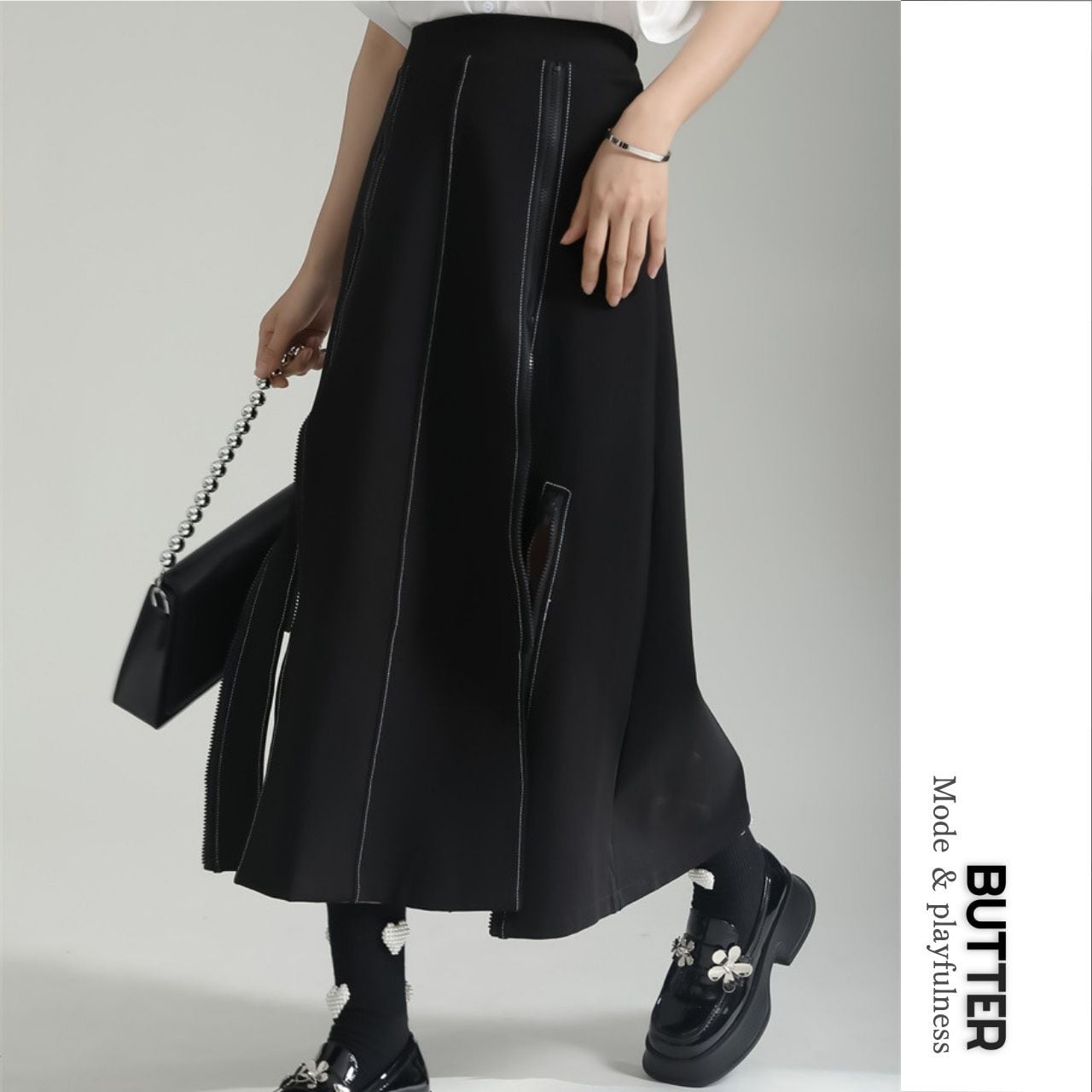 Zipper Slit A-Line Skirt 00928