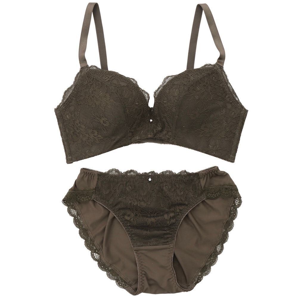 レースプッシュアップ ブラジャー＆ショーツセット【カーキ】 | Palissee