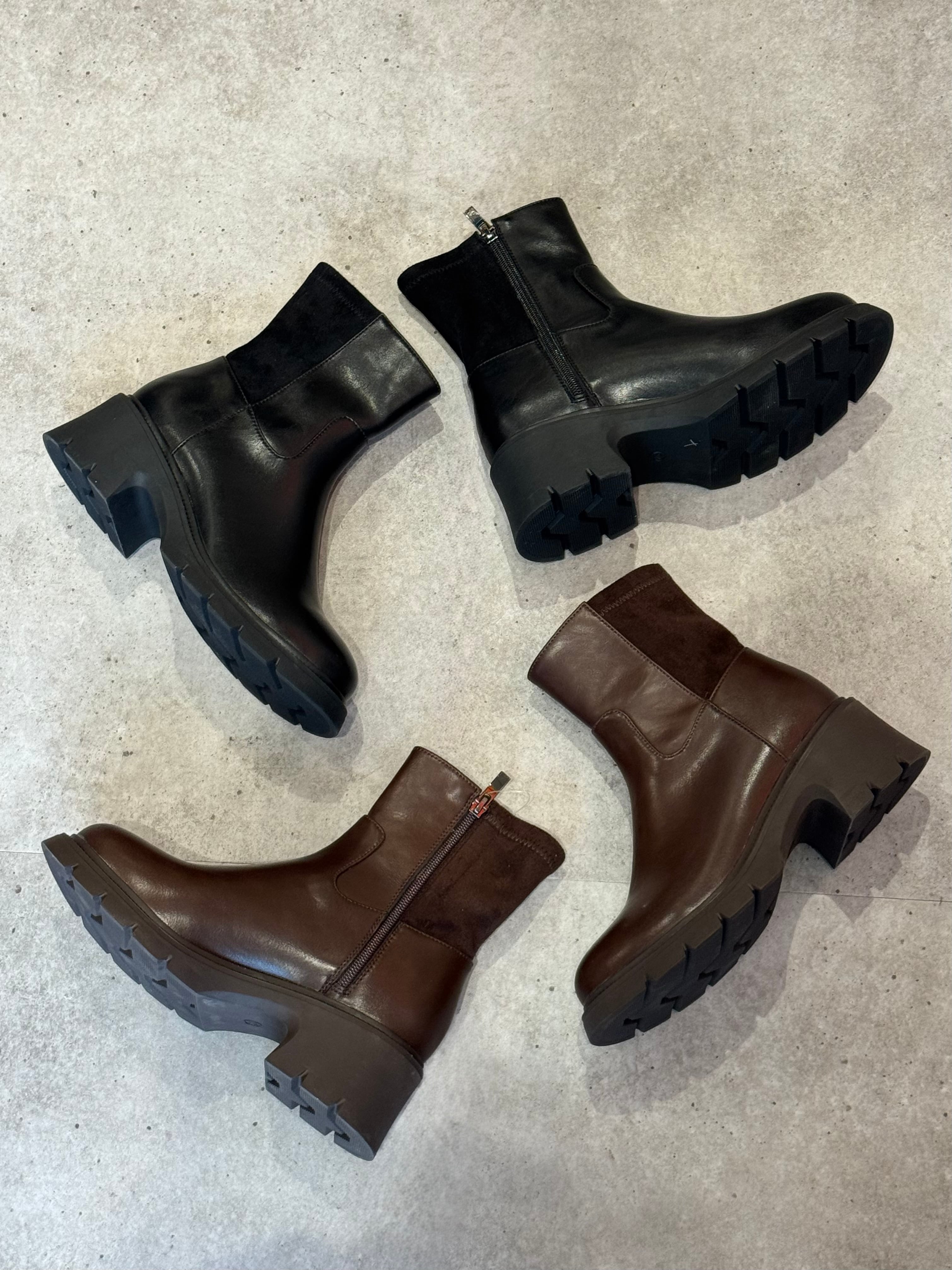 leather suede combi short boots