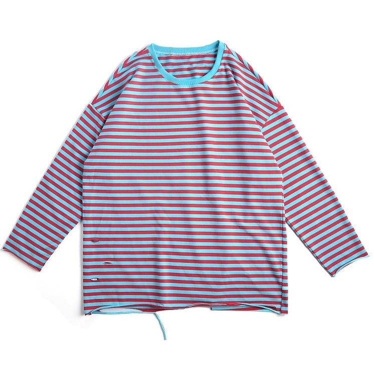 ボーダー ダメージ ロンT | Korean unisex fashion セレクトショップ